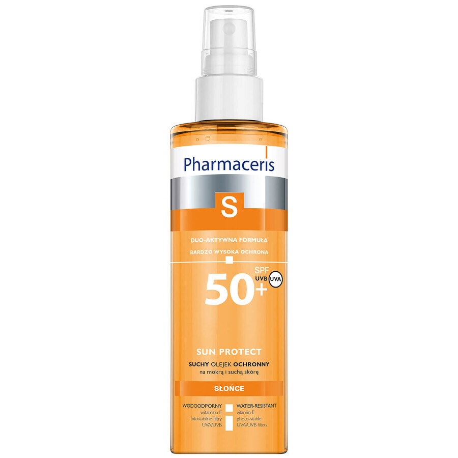 Pharmaceris S Sun Protect, huile sèche protectrice pour le corps, SPF 50+, 200 ml + Set, émulsion solaire, SPF 50+, 10 ml + crème, échantillon gratuit