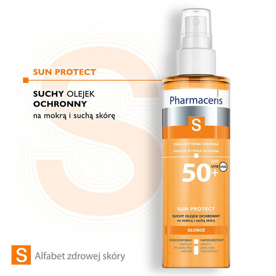 Pharmaceris S Sun Protect, huile sèche protectrice pour le corps, SPF 50+, 200 ml + Set, émulsion solaire, SPF 50+, 10 ml + crème, échantillon gratuit