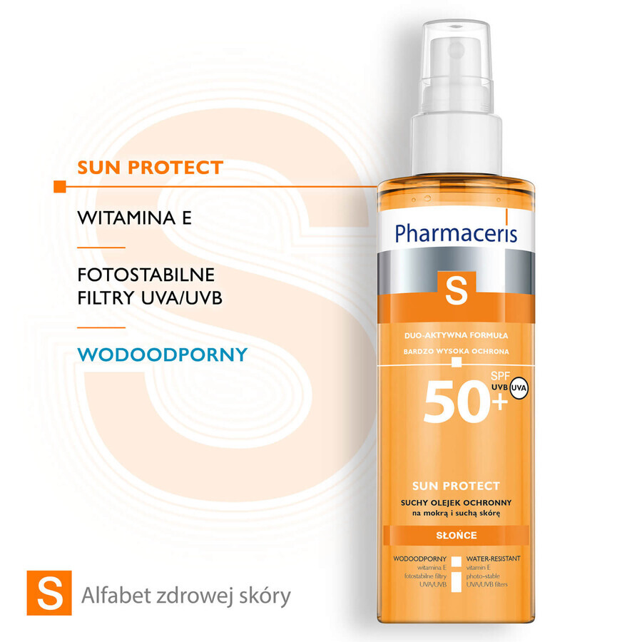 Pharmaceris S Sun Protect, huile sèche protectrice pour le corps, SPF 50+, 200 ml + Set, émulsion solaire, SPF 50+, 10 ml + crème, échantillon gratuit