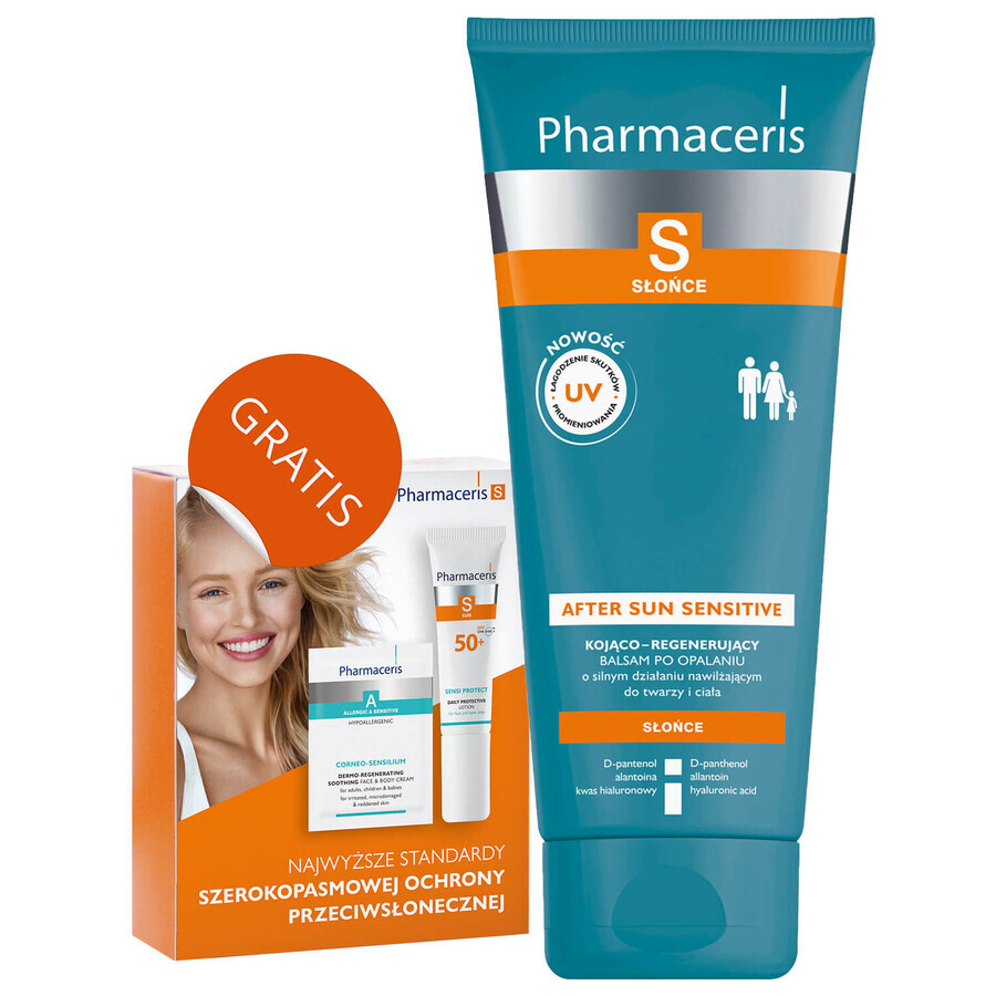 Pharmaceris S, Beruhigende und regenerierende After-Sun-Lotion, 200 ml + Set, Sonnenschutzemulsion, SPF 50+, 10 ml + Creme, Gratisprobe