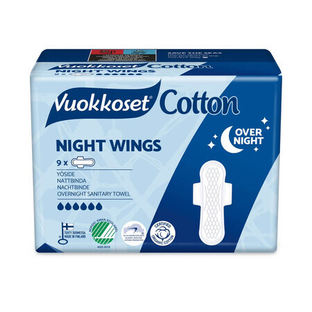 Vuokkoset Cotton, Night Wings Damenbinden, Night Wings, 9 Stück