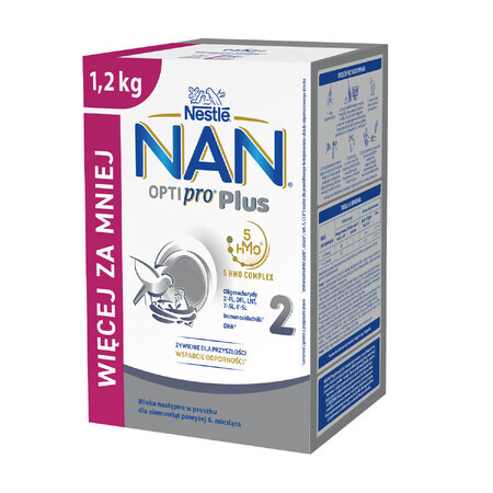 Nestlé NAN Optipro Plus 2 5HMO, leche de continuación para lactantes mayores de 6 meses, 1,2 kg