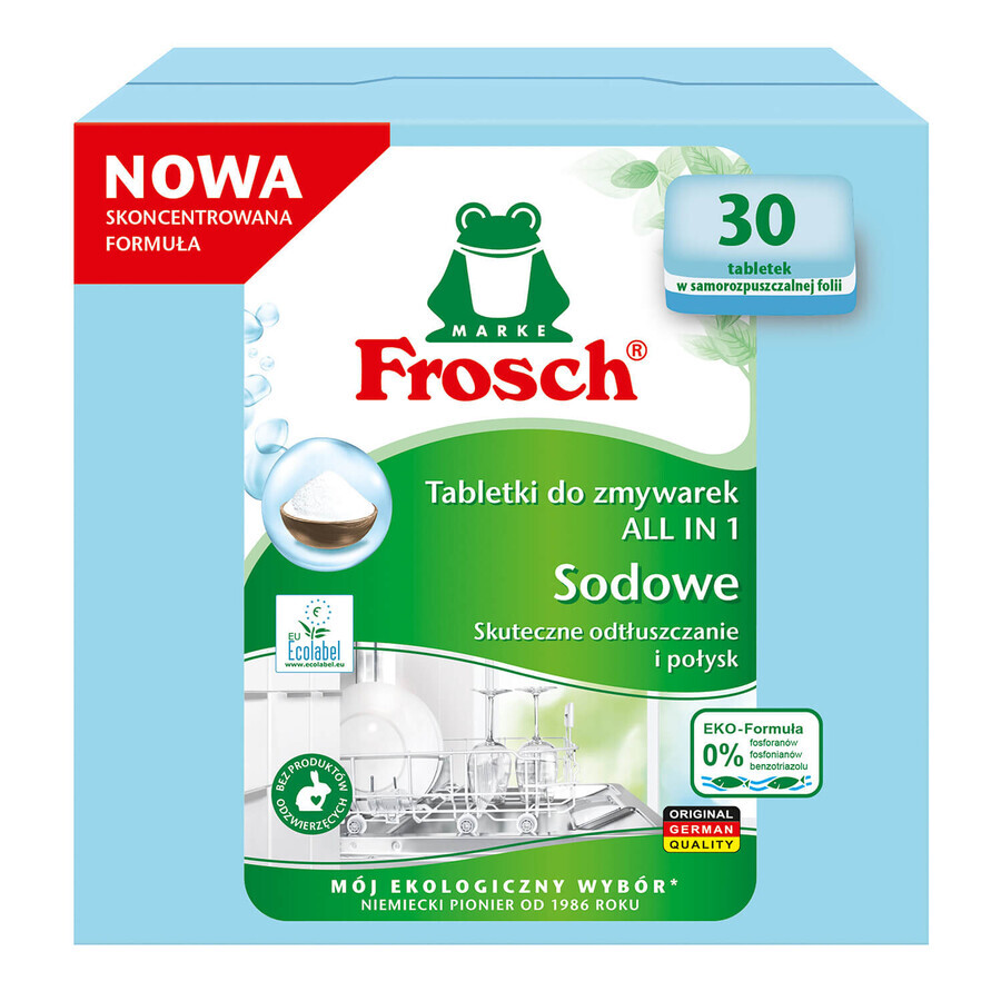 Set Frosch, All In 1 tablettes pour lave-vaisselle, soda, 30 pcs + gel détergent pour lave-vaisselle, lime, 650 ml + sacs de recyclage, 3 pièces gratuites