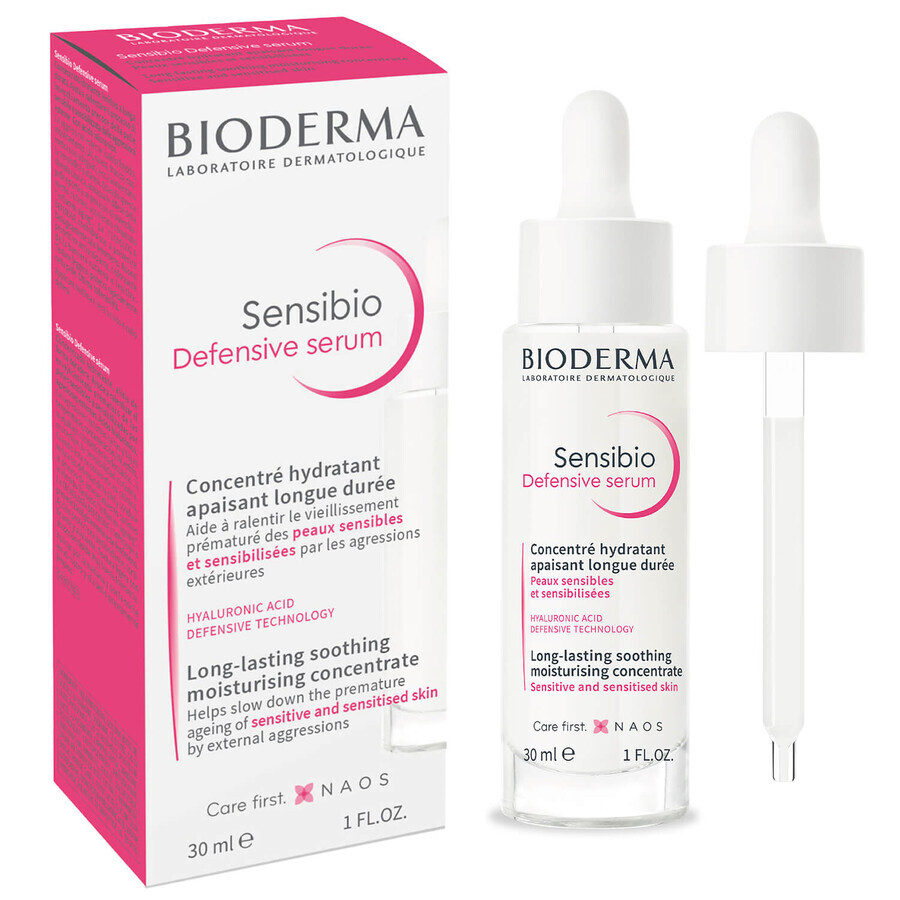 Set Bioderma Sensibio, ser hidratant facial calmant, piele sensibilă, 30 ml + apă micelară, piele sensibilă, 250 ml