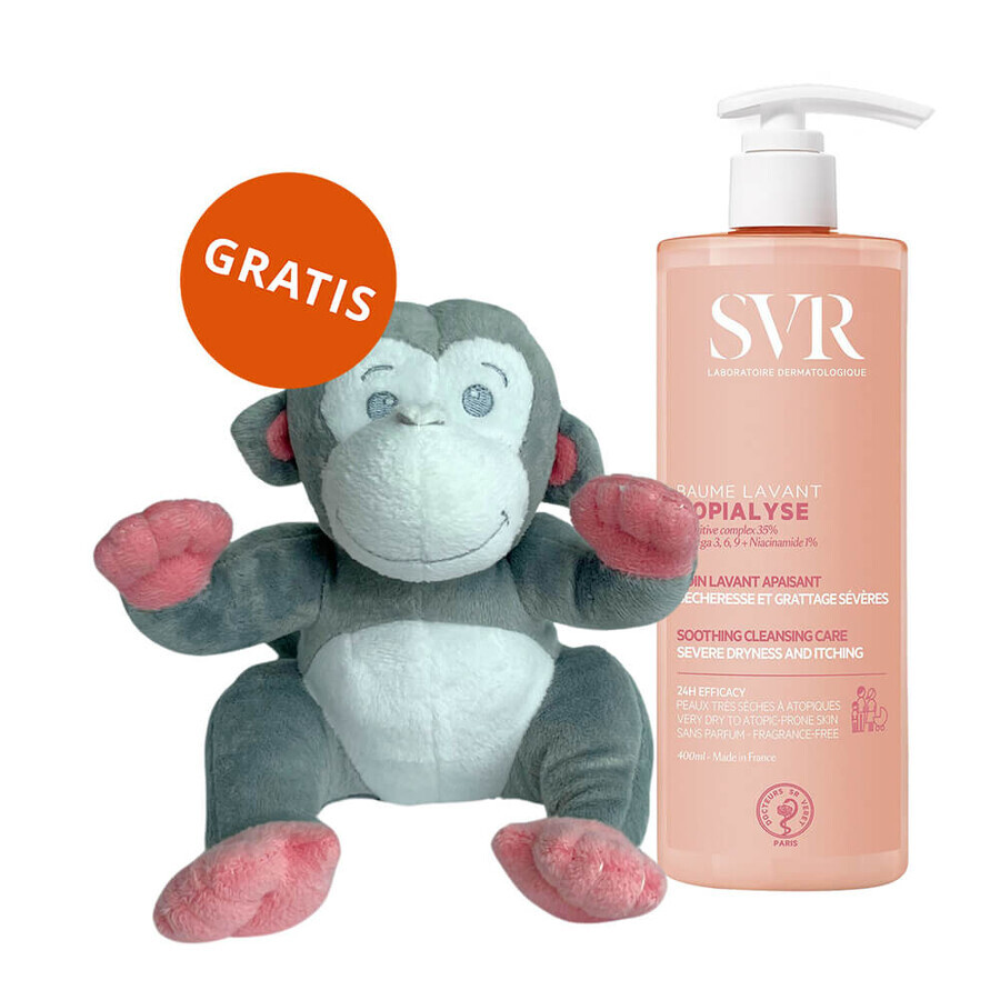 SVR Topialyse Baume Lavant, voedende reinigingslotion voor de zeer droge en atopische huid, 400 ml + gratis pluchen mascotte