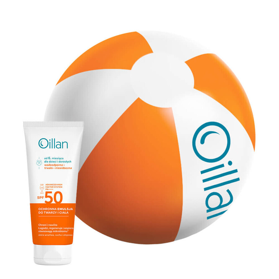 Oillan Sun, emulsione protettiva per viso e corpo, SPF 50, 100 ml + pallone da spiaggia gratuito