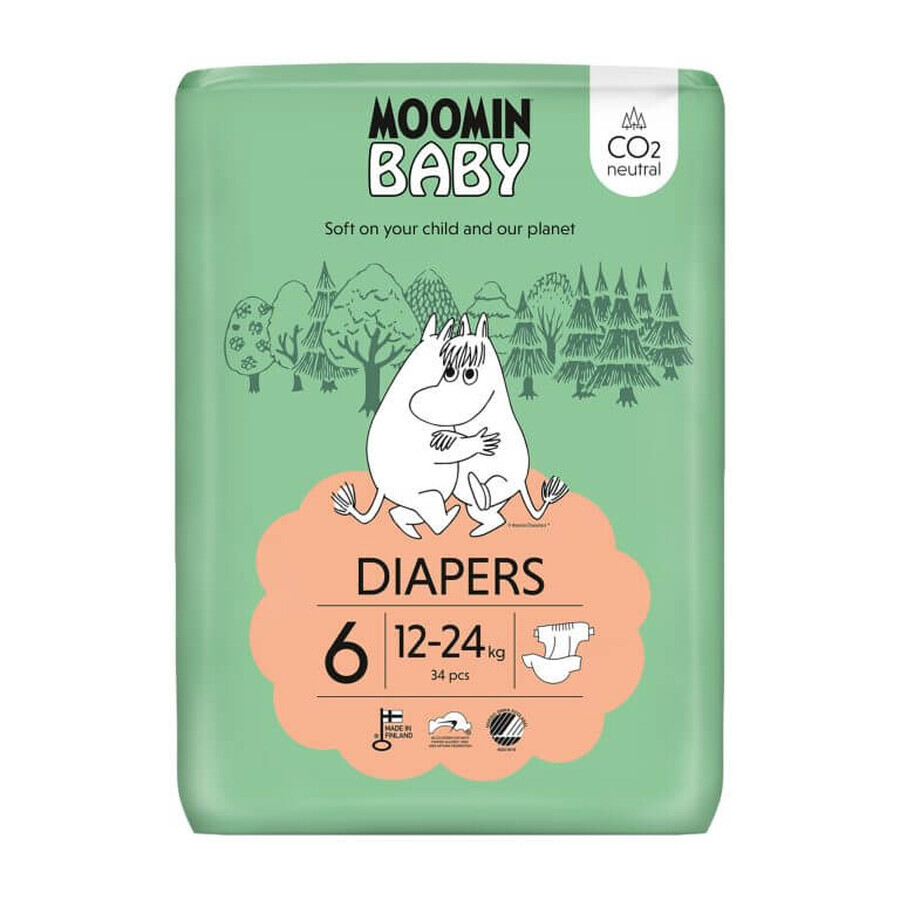 Moomin Baby, scutece, mărimea 6, 12-24 kg, 34 buc