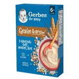 Gerber Grain &amp; Grow Oatmeal-Wheat-Rye Porridge, lapte, fără zahăr adăugat, după 6 luni, 200 g