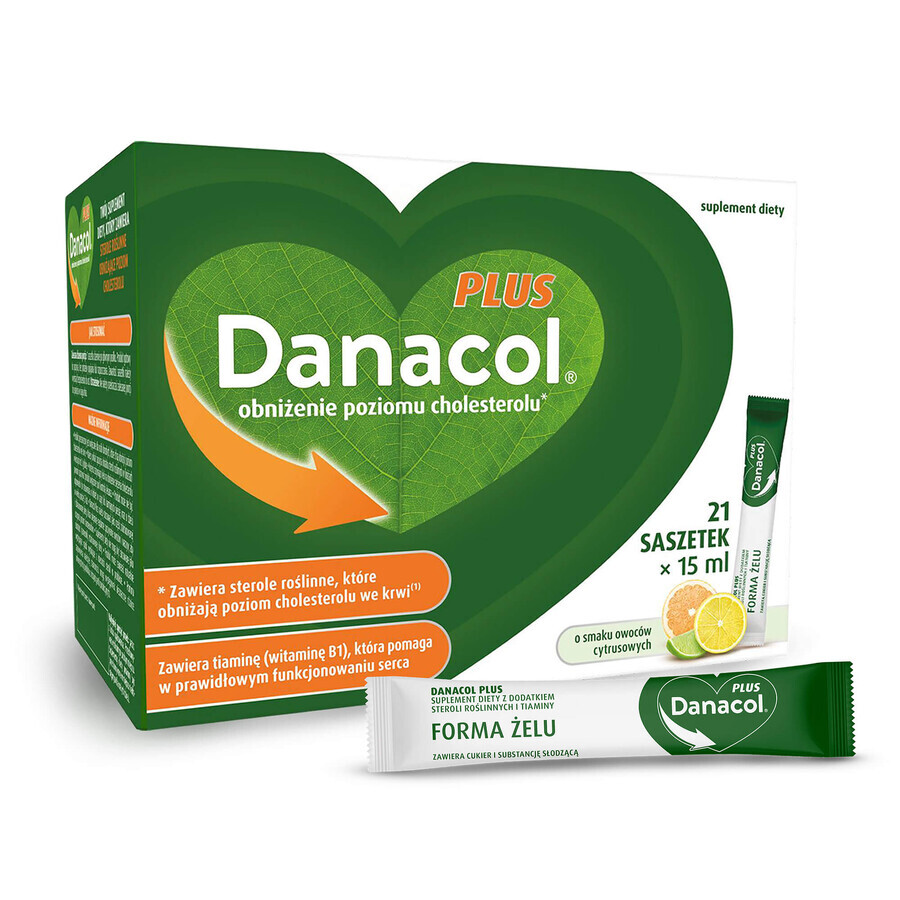 Danacol Plus, gel orale, gusto agrumi, 15 ml x 21 bustine