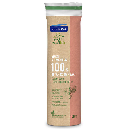 Septona Ecolife, tampoane cosmetice rotunde, 100% bumbac, 100 bucăți