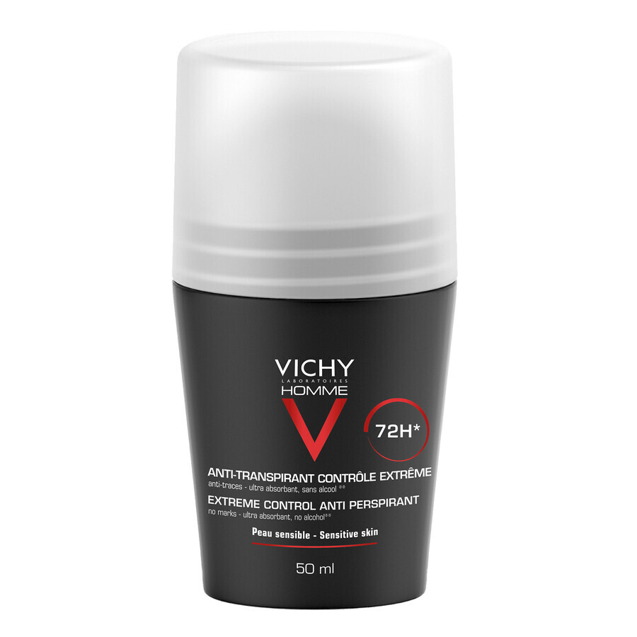 Set Vichy Homme, roll-on anti-transpirant pour hommes, protection 72 heures, 50 ml + Dercos Anti Dandruff DS, shampooing antipelliculaire, 390 ml