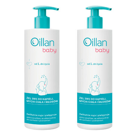 Set Oillan Baby, Bade-, Körper- und Haargel 3in1, ab dem ersten Lebenstag, 2 x 400 ml