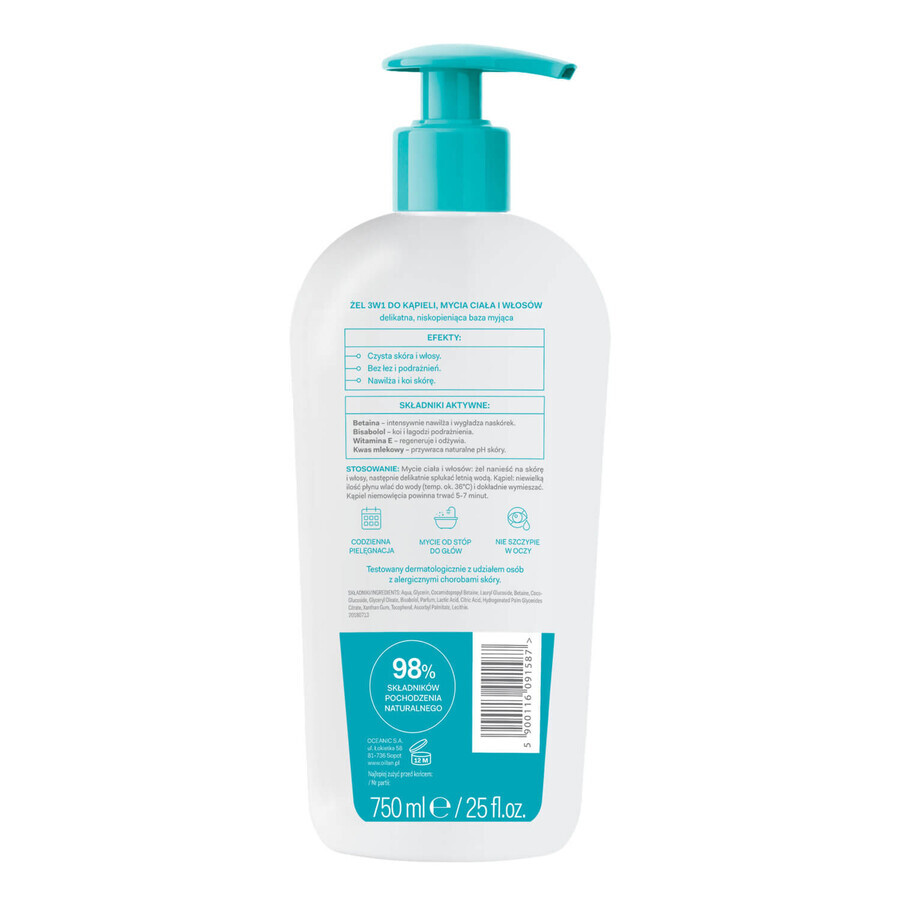 Set Oillan Baby, gel pour le bain, le corps et les cheveux 3en1, dès le premier jour de vie, 2 x 750 ml