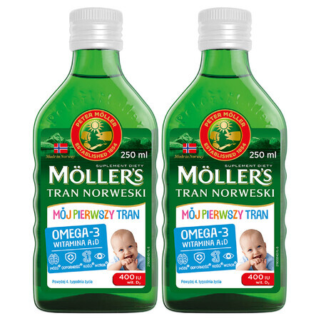 Moller's My First Juego de aceite de hígado de bacalao noruego, durante 4 semanas, 2 x 250 ml