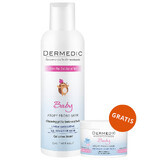 Dermedic Linum Emolient Baby, cremiges Waschgel ab dem ersten Lebenstag, trockene Haut, atopische Haut, mit Anzeichen von Schuppenflechte, 200 ml + fettende Butter für Gesicht und Körper, 30 ml gratis