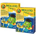 Moller's Set de pescado Omega-3, gelatinas, sabor manzana, 2 x 36 piezas