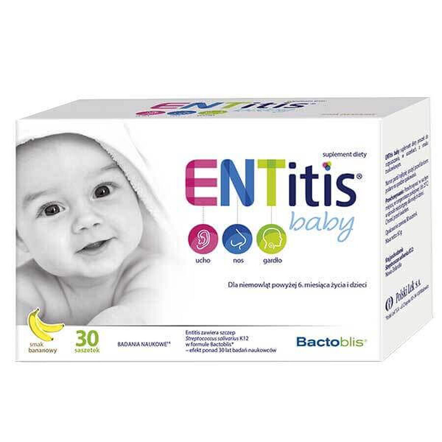 Set ENTitis Baby pentru bebeluși peste 6 luni și copii, aromă de banane, 3 x 30 pliculețe