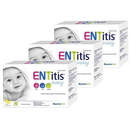 Set ENTitis Baby pentru bebeluși peste 6 luni și copii, aromă de banane, 3 x 30 pliculețe