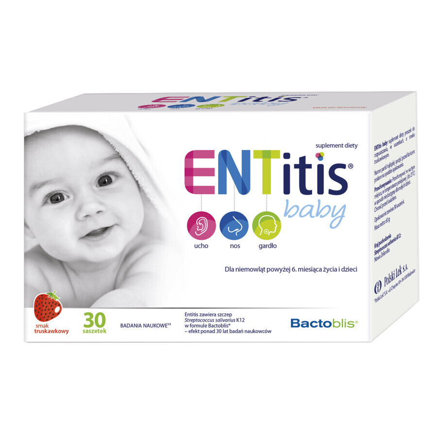 ENTitis Baby set pour bébés de plus de 6 mois et enfants, goût fraise, 3 x 30 sachets