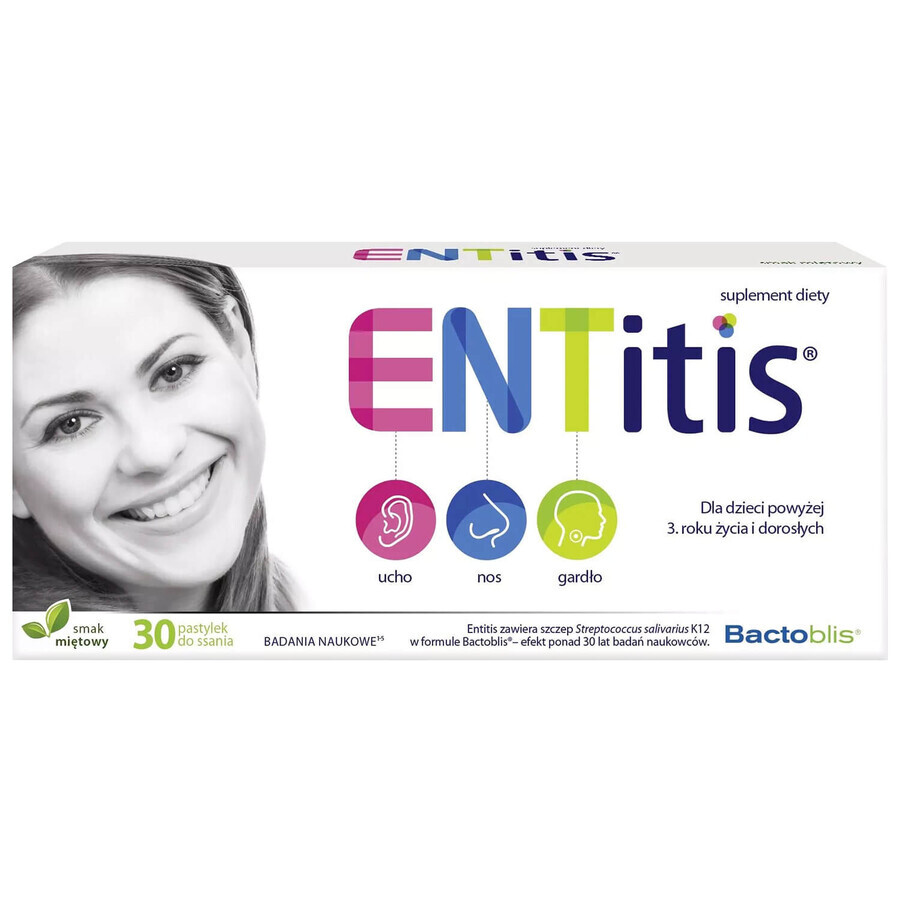 Set ENTitis, para niños mayores de 3 años y adultos, sabor menta, 3 x 30 pastillas