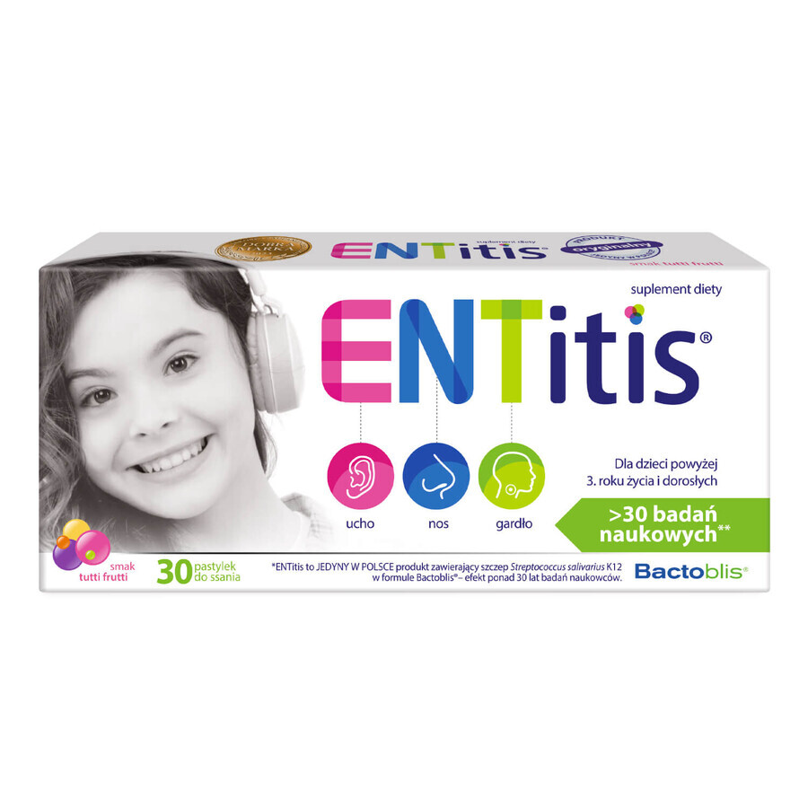 Set ENTitis pentru copii cu vârsta peste 3 ani, aromă tutti frutti, 3 x 30 de pastiluțe