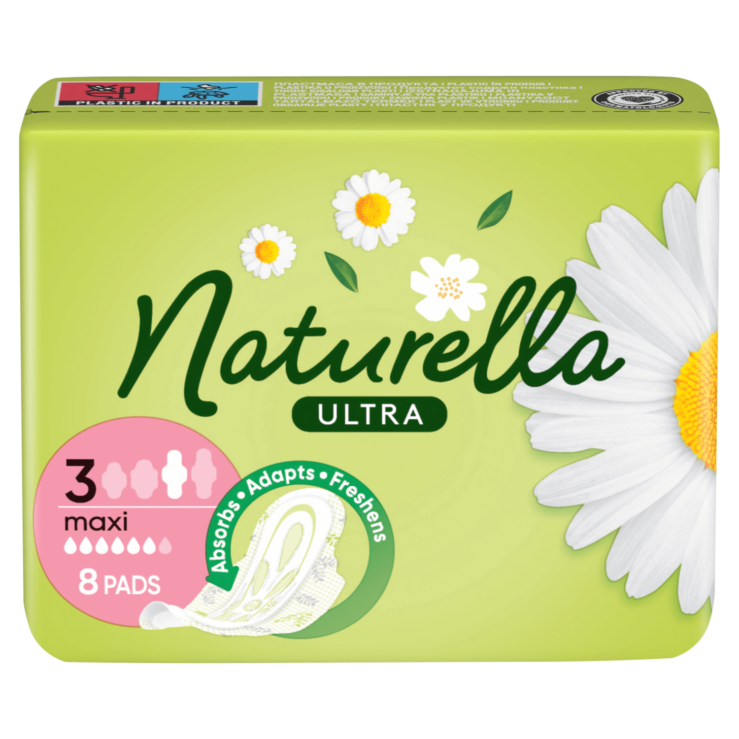 Naturella Ultra, șervețele sanitare cu aripi, mușețel, Maxi, 8 buc