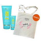 Apis Hello Summer set, emulsie de plajă cu unt de cacao, SPF 30, 200 ml + cremă de plajă pentru față, SPF 30, 50 ml + pungă "Iubește-ți pielea" gratuită