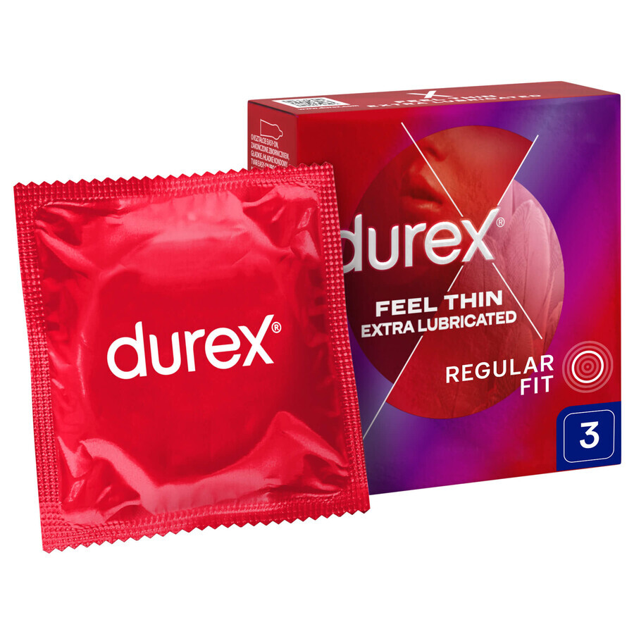 Durex Fetherlite Elite, preservativi con più lubrificante, più sottili, 3 pezzi