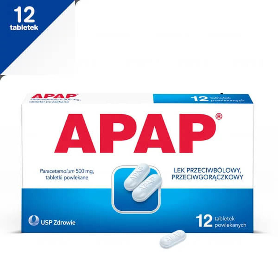 Apap 500 mg, 12 comprimidos recubiertos con película