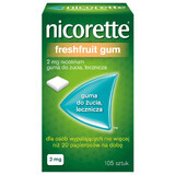 Nicorette FreshFruit Gum 2 mg, gumă de mestecat, medicament, 105 bucăți