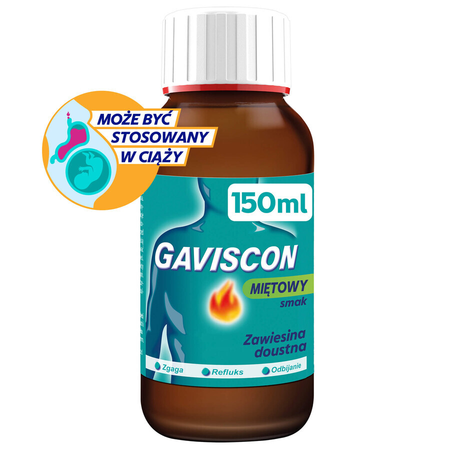 Gaviscon cu aromă de mentă (500 mg + 267 mg + 160 mg)/ 10 ml, suspensie orală, 150 ml