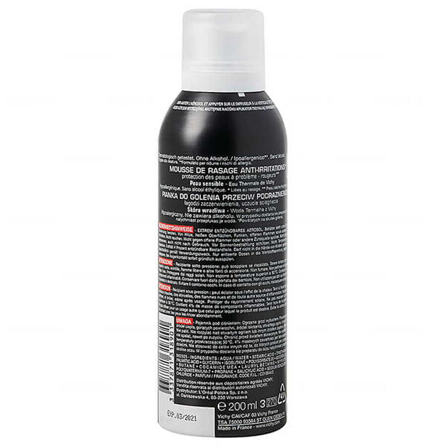 Vichy Homme Sensi Shave, spumă de ras blândă anti-iritantă, 200 ml