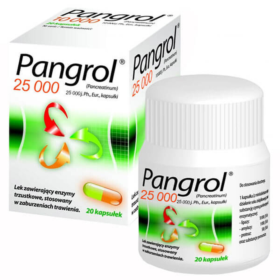 Pangrol 25000, 25000 IU lipase, 20 capsules