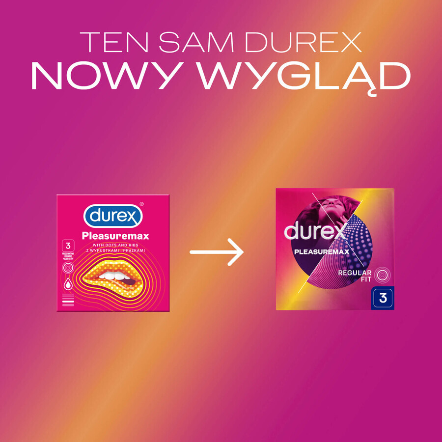 Durex Pleasuremax, preservativos acanalados con tachuelas, 3 piezas