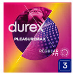 Durex Pleasuremax, preservativos acanalados con tachuelas, 3 piezas