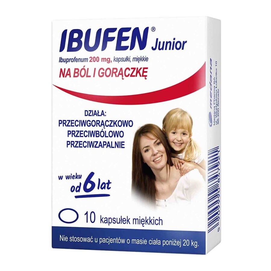 Ibufen Junior 200 mg, for children from the age of 6, 10 soft capsules