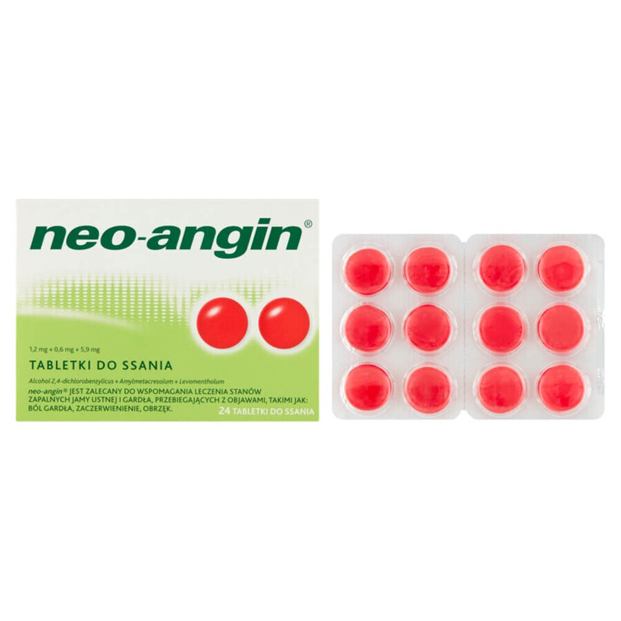 Neo-Angin 1,2 mg + 0,6 mg + 5,9 mg, 24 pastiluțe