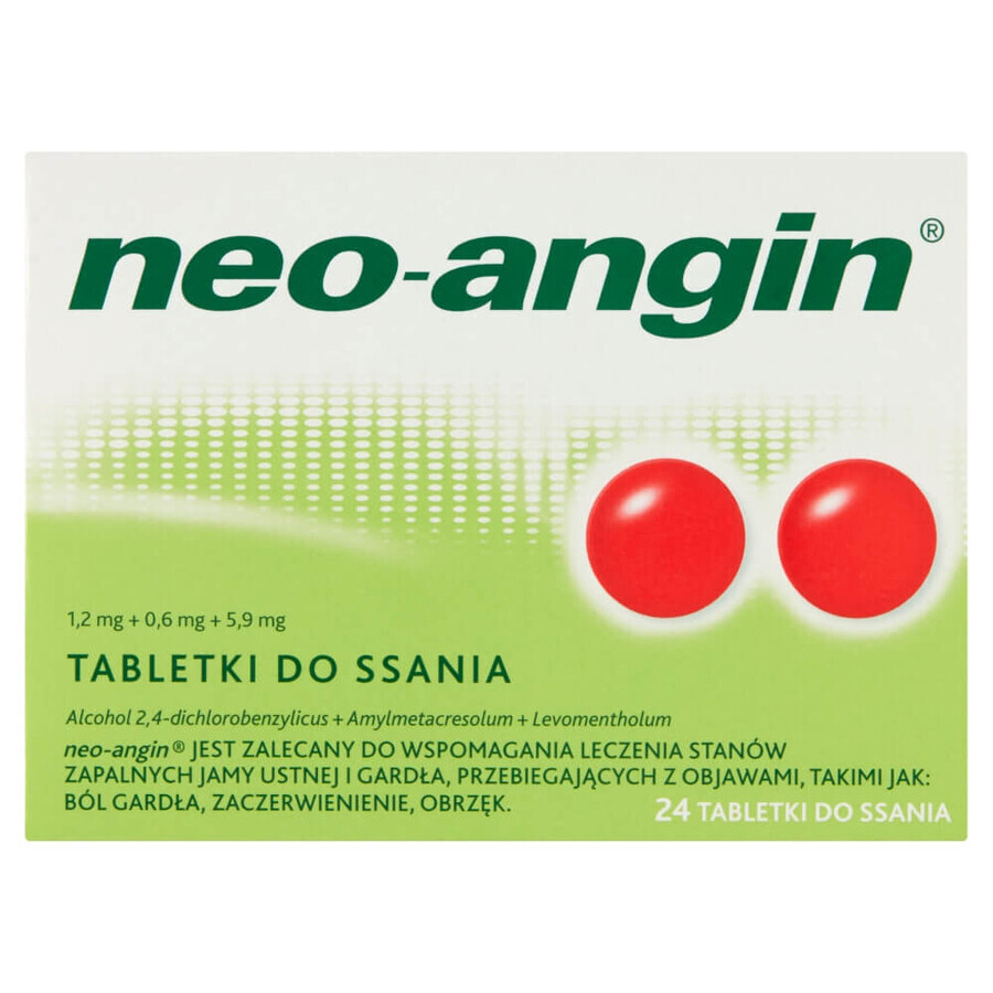 Neo-Angin 1,2 mg + 0,6 mg + 5,9 mg, 24 pastiluțe