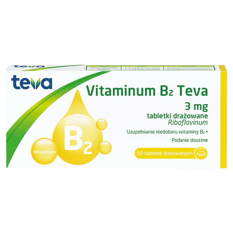 Vitaminum B2 Teva 3 mg, 50 Reizstofftabletten