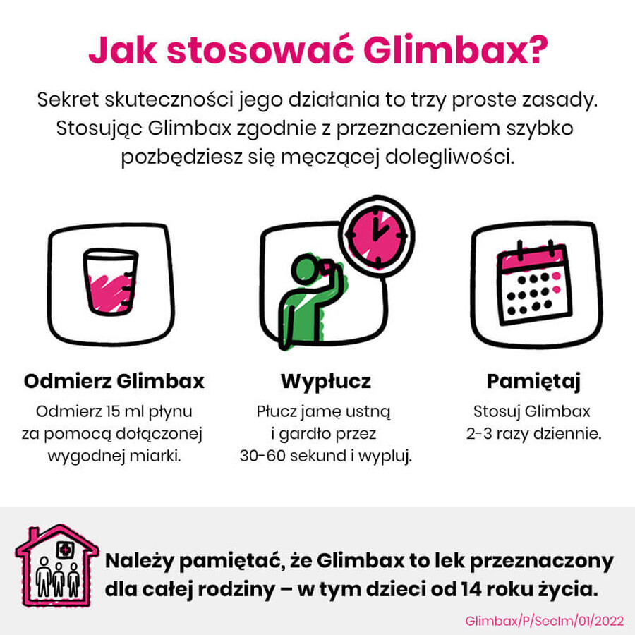 Glimbax 0,74 mg/ml, soluție de clătire pentru gură și gât, 200 ml