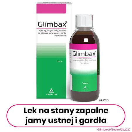 Glimbax 0,74 mg/ml, soluție de clătire pentru gură și gât, 200 ml