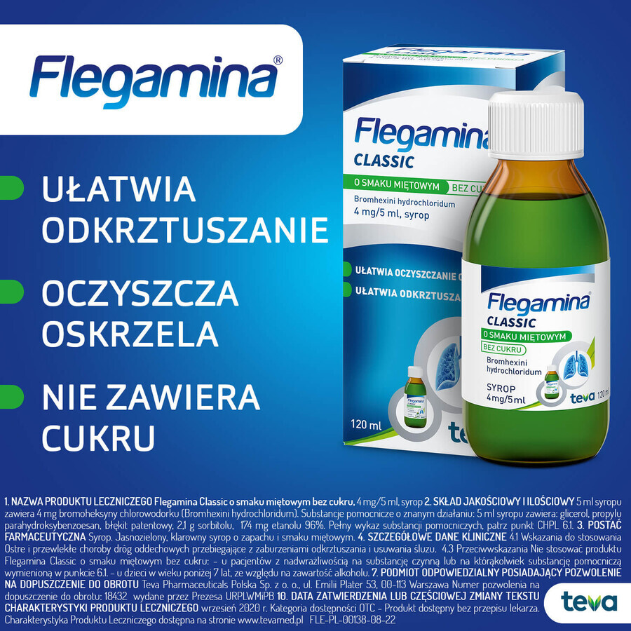 Flegamina Classic alla menta senza zucchero 4 mg/ 5 ml, sciroppo, 120 ml