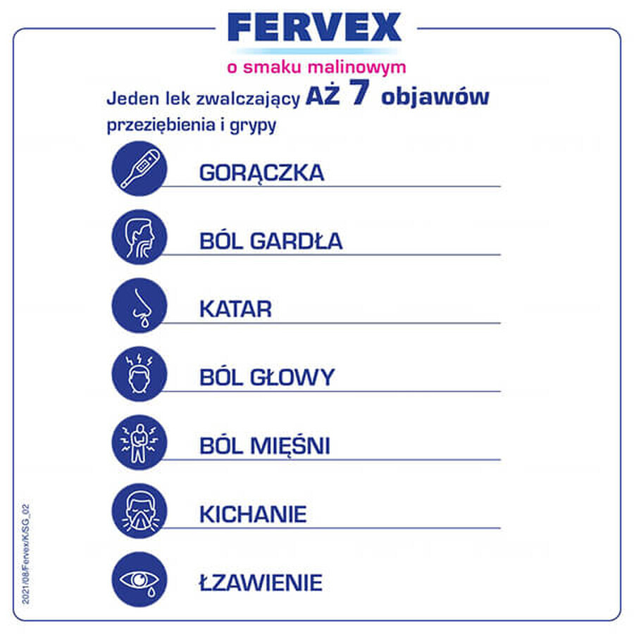 Fervex 500 mg + 200 mg + 25 mg, granulado para solución oral, sabor frambuesa, 8 sobres