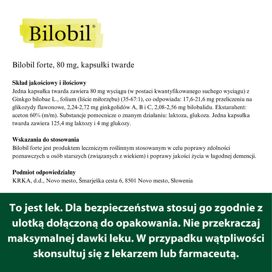 Bilobil Forte 80 mg, 60 gélules