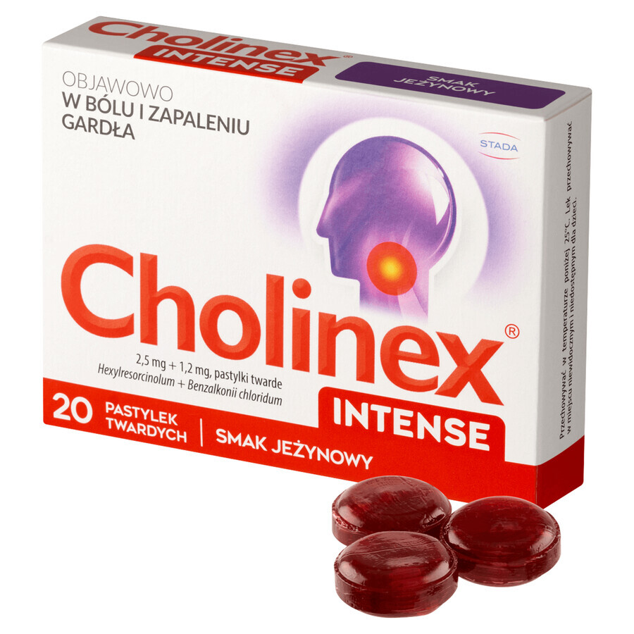 Cholinex Intense 2,5 mg + 1,2 mg, aromă de mure, 20 pastile tari