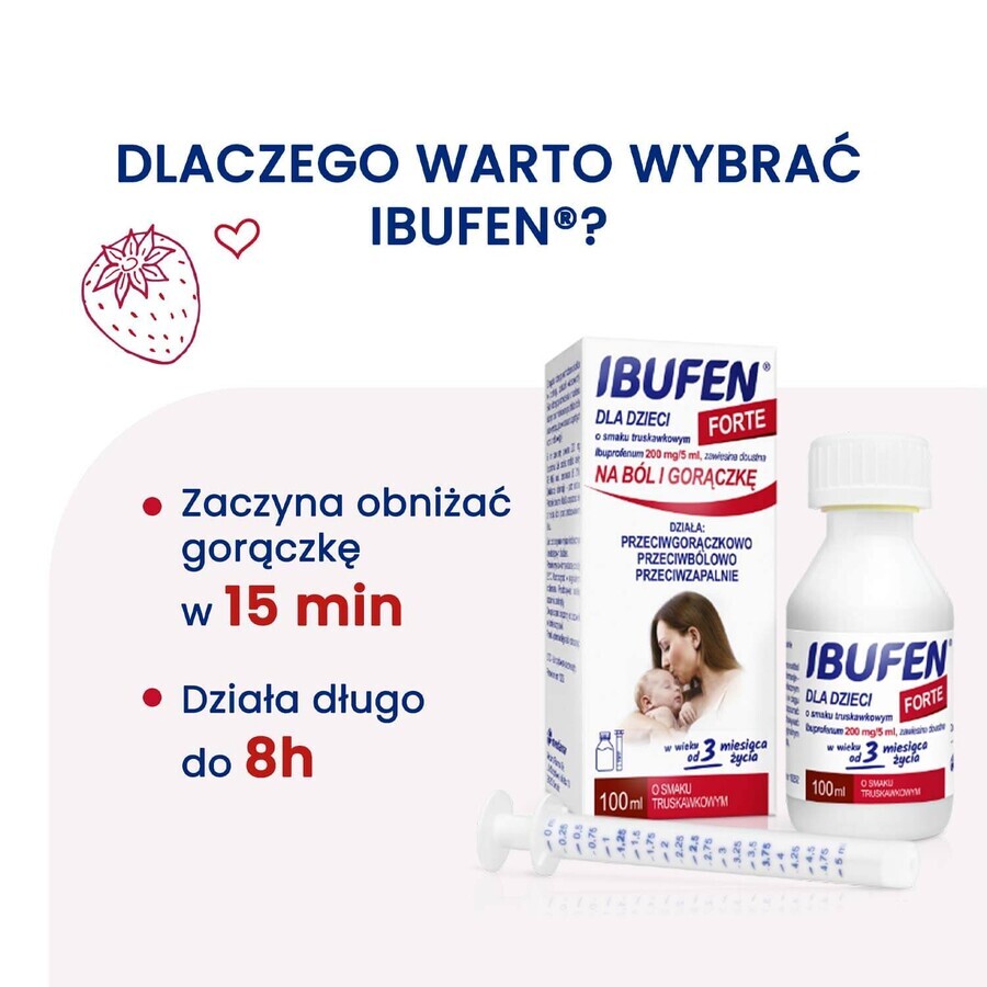 Ibufen infantil Forte sabor fresa 200 mg/ 5 ml, suspensión oral a partir de 3 meses, 100 ml