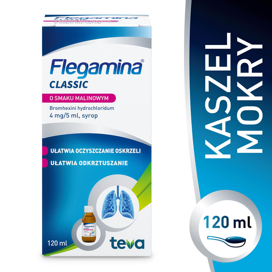 Flegamina 4 mg/ 5 ml, sirop, aromă de zmeură, 120 ml