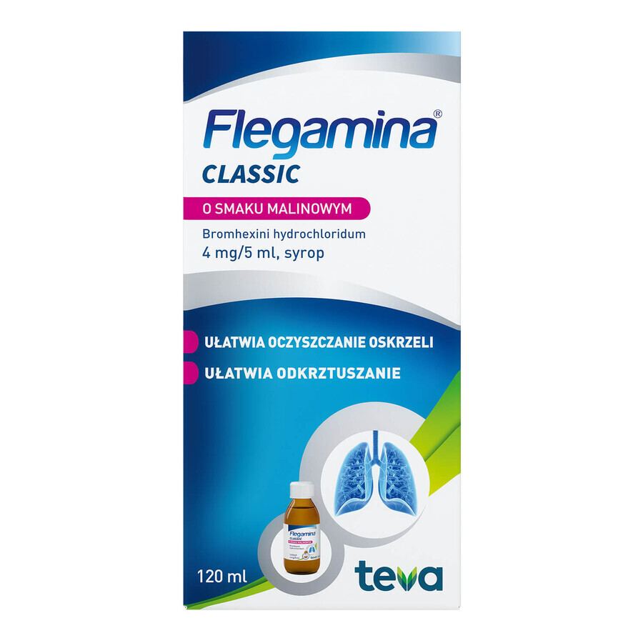 Flegamina 4 mg/ 5 ml, sirop, aromă de zmeură, 120 ml