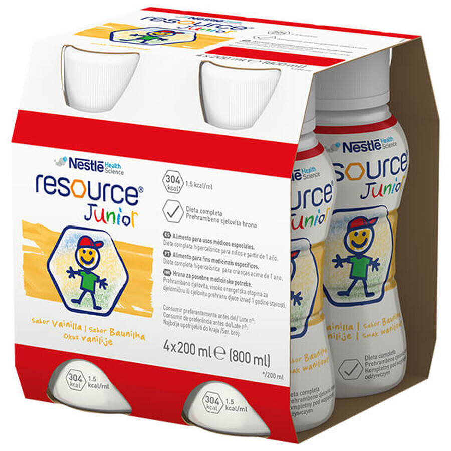 Resource Junior, pregătire nutrițională peste 1 an, aromă de vanilie, 4 x 200 ml 