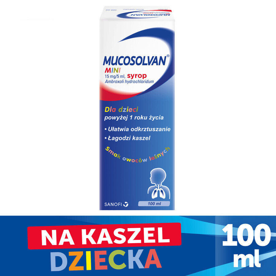 Mucosolvan Mini 15 mg/5 ml, sirop pentru copii peste 1 an, aromă de fructe de pădure, 100 ml